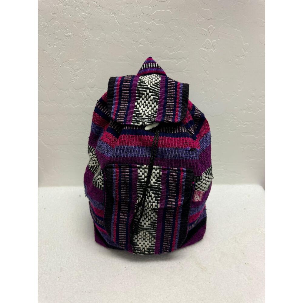 Mexican Indian Bag Multicolor Wool Striped‎ Drawstring Backpack Good Condition